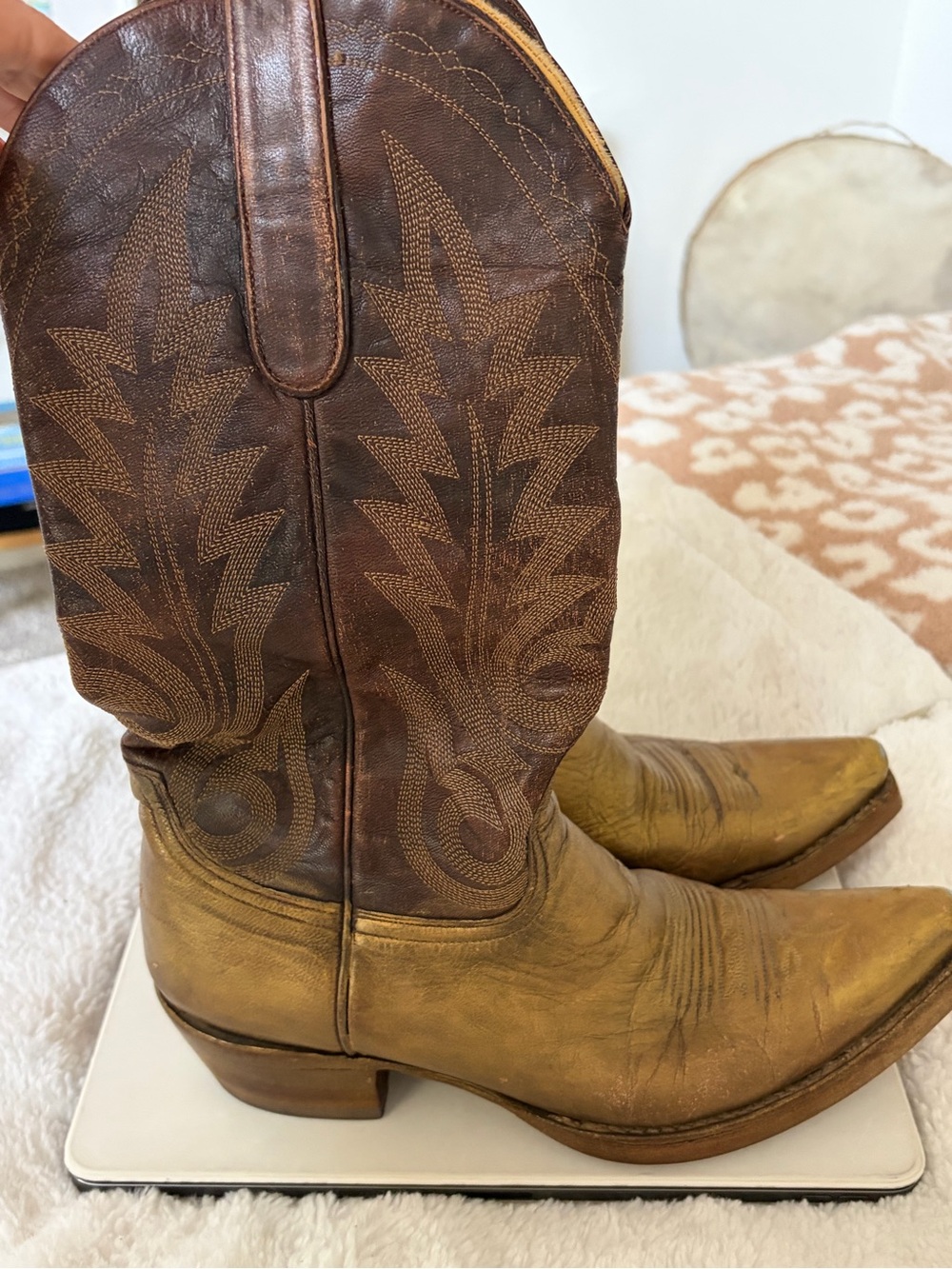 Old Gringo Gold & Brown Leather Boot with Multicolor Embroidered Label
